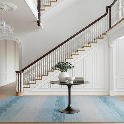 Dash & Albert Pandora Blue Machine Washable Rug, Runner-2.5 X 8 Feet, Blue Abstract Pattern