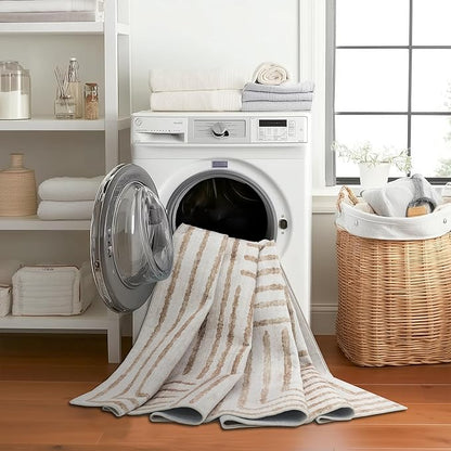 ReaLife Rugs Machine Washable Area Rug Runner - Living Room Bedroom Bathroom Kitchen Entryway Office - Non-Slip Baking Low Pile Stain Resistant Premium - Modern Geometric - Finn - Beige 2'6" x 8'