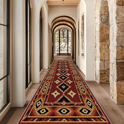Burgundy Diamond Runner Rug, 2x6ft Hallway Runner Rugs - Corridor & Foyer Area Rugs, Non-Slip Mat Durable Rug, Washable Flannel Material, Southwestern Geometric Home Decor Carpet