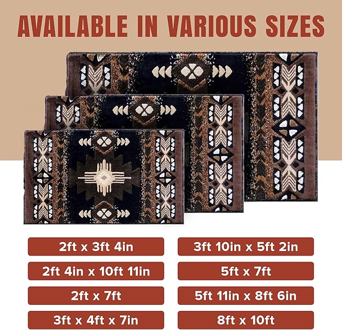YHSF South West Native American Area Rug C318 - Easy Clean, Thick, Soft, Durable Native Tribal American Indian Inspired Rug for Bedroom/Living Room and More - Black, 5 Feet x 7 Feet