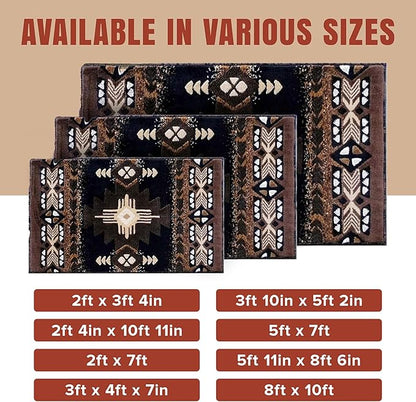 YHSF South West Native American Area Rug C318 - Easy Clean, Thick, Soft, Durable Native Tribal American Indian Inspired Rug for Bedroom/Living Room and More - Black, 8 Feet x 10 Feet