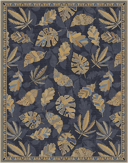 GENIMO 8x10 Area Rugs for Living Room, Machine Washable Non Slip Vintage Retro Rugs, Low Pile Soft Chenille Print Rug for Bedroom, Dining Room, Home Office, Leafy Twilight