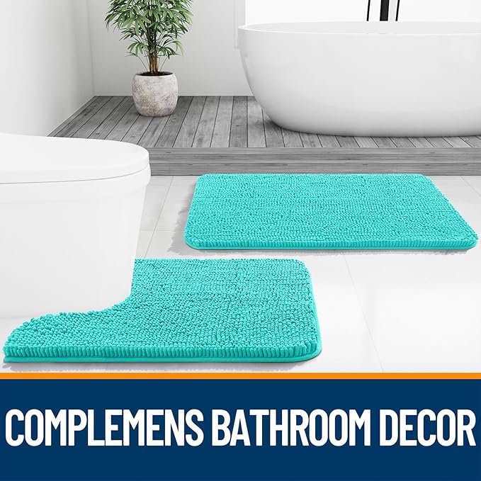 OLANLY Bathroom Rugs 30x20, Extra Soft Absorbent Chenille Bath Rugs, Rubber Backing Quick Dry, Machine Washable Bath Mats for Bathroom Floor, Tub and Shower, Home Decor Accessories, Teal