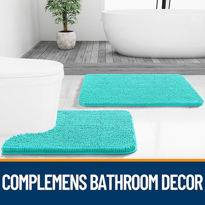 OLANLY Toilet Rugs U-Shaped 24x20, Extra Soft Absorbent Chenille Contour Bathroom Rugs for Toilet, Dry Quickly, Machine Washable, Non-Slip Bath Mat, Teal
