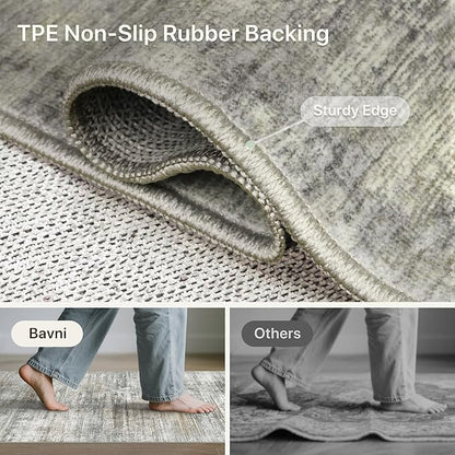 Bavni 8x10 Area Rugs, Modern Low Plie Living Room Rugs, Large Machine Washable Rug Non-Slip, Soft Pet Friendly Rugs for Bedroom, Playroom, Dining Room, Indoor, Granite Gray