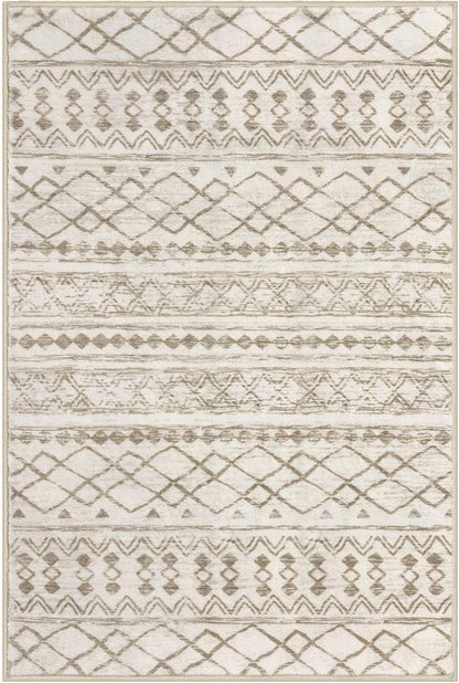 KUTA Area Rug 4x6 Boho, Moroccan Washable Rugs for Living Room Non Slip, Beige Ultra Soft Print Distressed Geometric Low-Pile Throw Carpet for Bedroom Nursery Dorm Decor