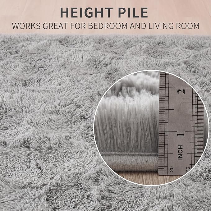 Beglad Fluffy Area Rugs 3 x 5 Feet, Modern Minimalist Style Shag Rugs, Non-Slip Indoor Carpet Soft Rugs for Bedroom, Living Room, Grey
