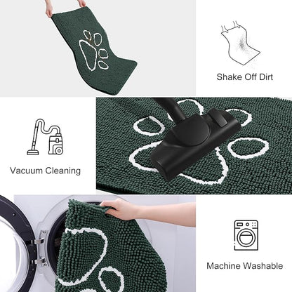 Smiry Dog Door Mat for Muddy Paws, Absorbent Dirt Trapper Non Slip Quick Dry Washable Chenille Mat for Mud Dogs, Entry Rug for Indoor and Outdoor (71x46 Inches, Green and White)