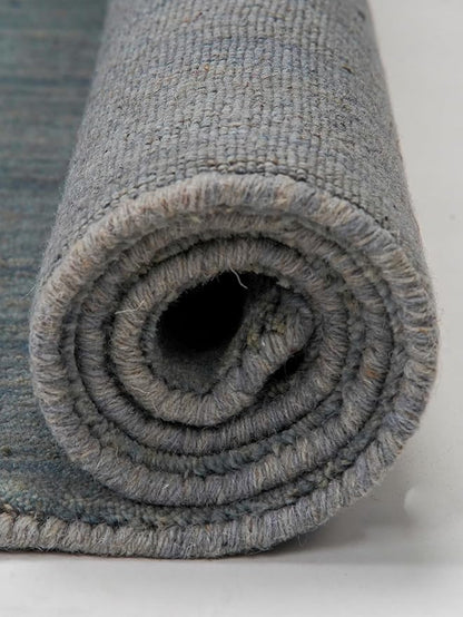 Hand Knotted Loom Wool ECO-Friendly Area Rugs - 10'x10', Round, Light Blue Color, Solid Plain Design, High Pile Handmade Anti Skid Area Rugs for Living Room, Bed Room (L00111)