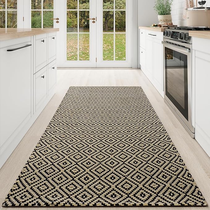 Hallway Runner Rug 3x5, Washable Kitchen Runners Non Slip, Ultra Thin Entryway Floor Mat Fit Under Door, Soft Low Pile Cotton Boho Carpet for Laundry Outdoor Bedroom