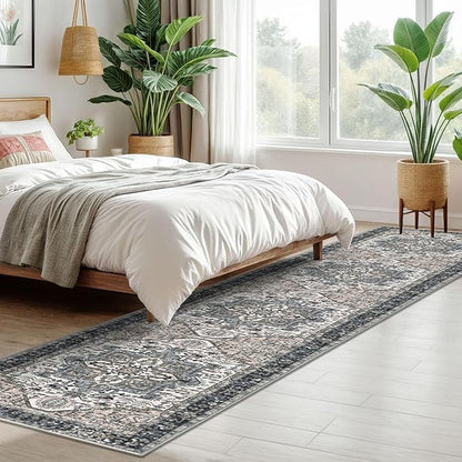 KOZYFLY Long Runners for Hallways 2x10 Ft Washable Kitchen Runner Rug Boho Style Entryway Rug Indoor Printed Faux Wool Stair Runner Carpet for Stairs Bedroom Kitchen Hall, Black/Taupe/Beige