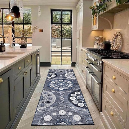 CAMILSON Runner Outdoor Rugs Oriental Retro Traditional Floral Medallion Area Rug 2x10 Non-Shedding Stain Resistant Indoor Carpet for Bathroom Hallway Kitchen Office (2 x 10 / Navy Blue)
