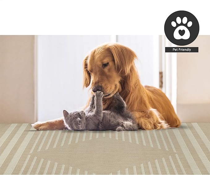 FH Home Flat Woven Outdoor Rug - Waterproof, Easy to Clean, Stain Resistant - Premium Polypropylene Yarn - Modern Geometric Kilim - Patio, Deck, Porch, Balcony - Mesa - Beige - 2ft 7in x 4ft 11in