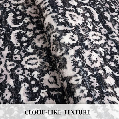 Vintage Floral 3x5 Rug, Black and White Entryway Rug Small Area Rug Washable Non-Slip Throw Rug, Thin Printed Faux Wool Low-Pile Kitchen Rugs Super Soft Capet for Entrance Bedroom Office
