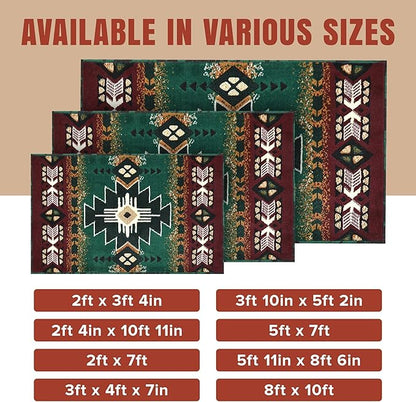 YHSF South West Native American Area Rug C318 - Easy Clean, Thick, Soft, Durable Native Tribal American Indian Inspired Rug for Bedroom/Living Room and More - Hunter Green, 2 Feet x 3 Feet 4 Inches