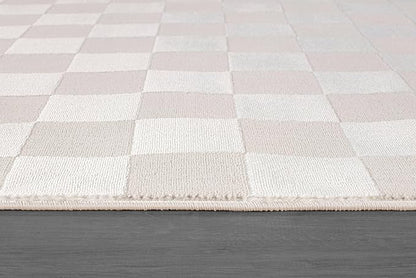 Beverly Rug Modern Geometric Area Rug 6x9 Low-High Pile Durable Soft Abstract Checkered Indoor Rugs for Living Dining Room Office Stain Resistant Non Shedding Casual Indoor Carpet Beige White 6 x 9