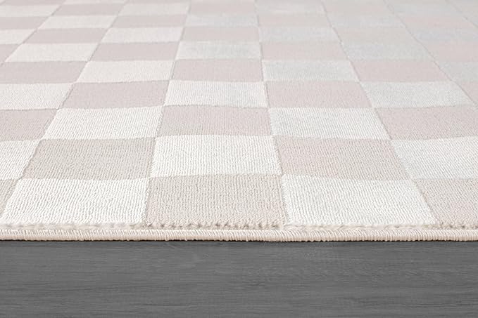Beverly Rug Modern Geometric Area Rug 8x10 Low-High Pile Durable Soft Abstract Checkered Indoor Rugs for Living Dining Room Office Stain Resistant Non Shedding Casual Indoor Carpet Beige White 8 x 10