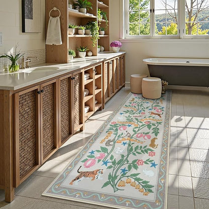 Collive Runners Rug for Hallway 2.6x8, Jungle Animal Washable Kitchen Runner Carpet Non Slip Soft Bathroom Mats, Beige Low Pile Stain Resistant Entryway Rugs for Bedroom, Indoor Decor