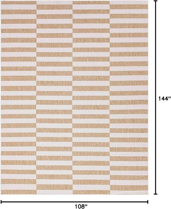 Unique Loom Outdoor Striped Collection Area Rug - Striped (9' x 12' Rectangle, Taupe/Ivory)