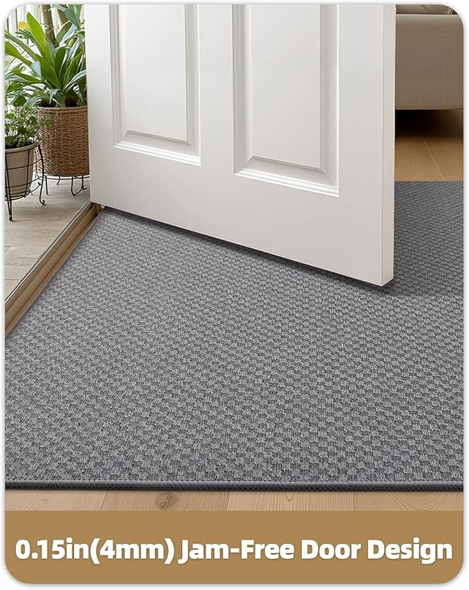 Color&Geometry Thin Front Door Mat Indoor Entrance Non Slip Rubber Backed, 17.5"x30" Indoor Door Mats for Entryway, Dirt Trapper Doormat Washable Front Door Rugs, Grey (Rolled-up NO Creases)