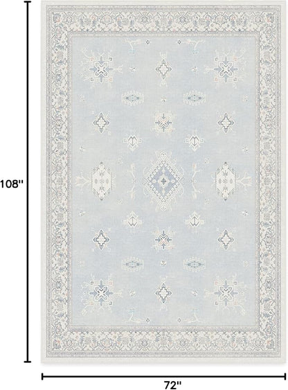 RUGGABLE Washable Vintage Area Rug – Verena Soft Blue 6x9, Stain-Resistant, Non-Slip – Medium Machine Washable Rugs for Living Room, Bedroom, Hallway, Entryway & Office–with Cushioned Pad