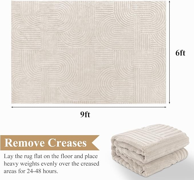 Pauwer 6x9 Washable Area Rugs for Living Room Modern Beige Solid Color Soft Fluffy Rugs for Bedroom Non Slip Boho Accent Indoor Mat Floor Carpet Cover for Kids Room Dining Room Kitchen Office