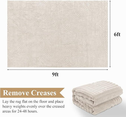 Pauwer 6x9 Washable Area Rugs for Living Room Modern Beige Solid Color Soft Fluffy Rugs for Bedroom Non Slip Boho Accent Indoor Mat Floor Carpet Cover for Kids Room Dining Room Kitchen Office