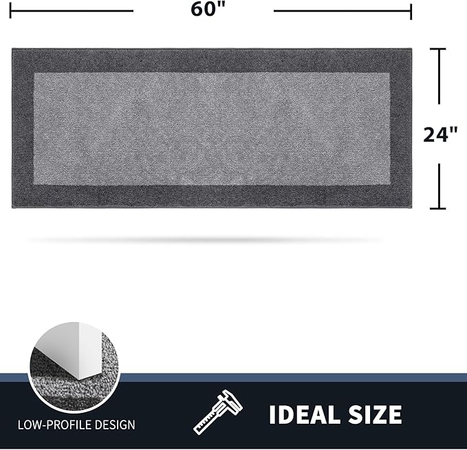 PURRUGS Dirt Trapping Door Mat 24" x 60", Non-Slip/Skid Machine Washable Entryway Rug, Shoes Scraper, Throw Rug, Super Absorbent Area Rug for Muddy Wet Shoes and Paws, Light Grey & Grey