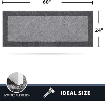 PURRUGS Dirt Trapping Door Mat 24" x 60", Non-Slip/Skid Machine Washable Entryway Rug, Shoes Scraper, Throw Rug, Super Absorbent Area Rug for Muddy Wet Shoes and Paws, Light Grey & Grey