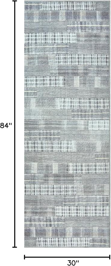 Bloom Rugs Washable Non-Slip 7 ft Runner - Gray Striped Runner for Entryway, Hallway, Bathroom, and Kitchen - Exact Size: 2.5' x 7'