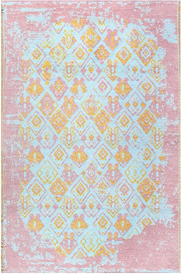 Alfa Rich 5x8 Pink Orange Teal Reversible Washable Area Rugs for Living Room Bedroom Kitchen Rug