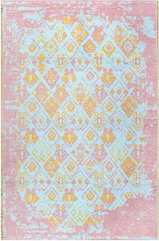 Alfa Rich 5x8 Pink Orange Teal Reversible Washable Area Rugs for Living Room Bedroom Kitchen Rug