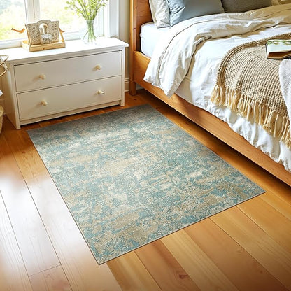 WITSHOCK Washable 2x3 Entryway Area Rug: Kitchen Rugs Runner Abstract Soft Floor Mat Non-Slip Stain Resistant Indoor Carpet for Bathroom Living Room,Teal Brown