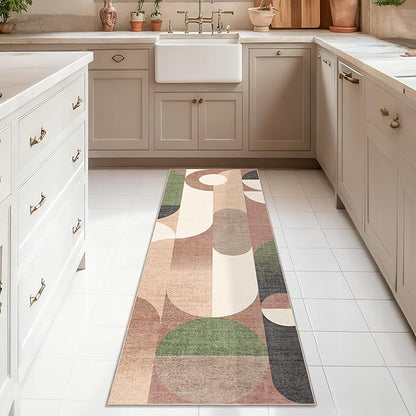 Modern Runner Rug 2x6 Washable Rug Runners for Hallway Kitchen,Long Rugs for Bedroom Entryway Bathroom,Non Slip Retro Rust Orange Geometric Floor Carpet