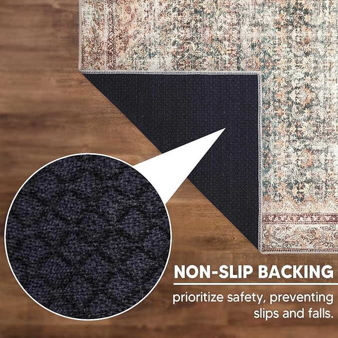 Keen Home Design 2x10 Rug - Machine Washable Runner Rug with Non-Slip Backing, Ideal for Hallway, Entryway, Kitchen, Laundry Room - Vintage, Easy Clean, Durable, Low Pile - (2'6" x 10')