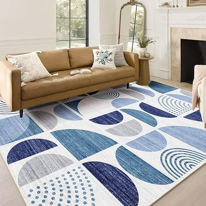 MUJOO 5x7 Area Rugs Washable,Blue Boho Rugs for Living Room Bedroom Playroom,Large Throw Floor Carpet Non Slip Soft Modern Abstract Navy Blue