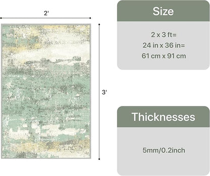 GENIMO 2x3 Rugs for Entryway, Washable Bathroom Kitchen Rugs Non Slip, Modern Abstract Soft Small Area Rug Indoor, Low Pile Throw Carpet, Light Green