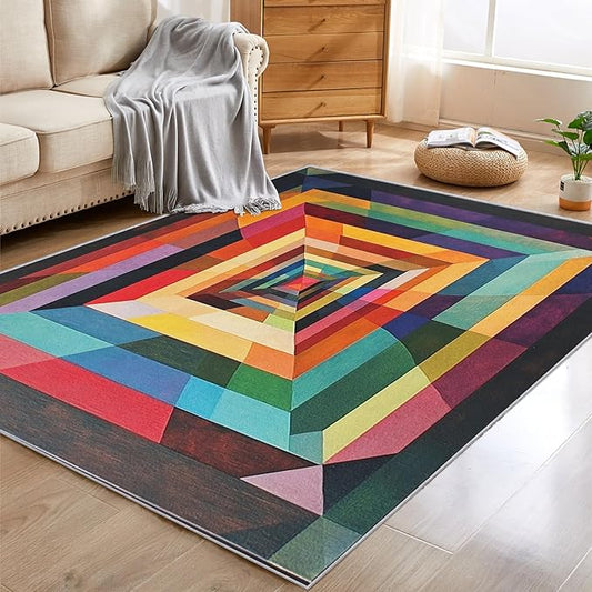 8x12 Colorful Geometry Rugs for Bedroom Decor, Washable Abstract Geometric Pattern Area Rug, Living Room Home Decoration, Non Slip Soft Thin, Abstract Art Decor Large Carpet PF-P 49