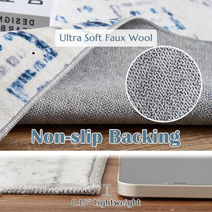 jinchan Boho 2x3 Rugs for Entryway - Machine Washable Doormat Moroccan Soft Throw Rug Bohemian Diamond Non-Slip Carpet for Entrance Kitchen Laundry Room Bedroom (2‘x3', Blue)