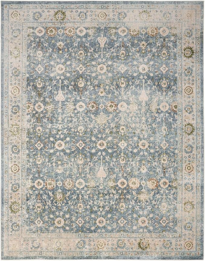 Nourison Home Astra Machine Washable Teal Beige 6'7" x 9' Area Rug Easy Clean, Non Shedding, Bed Room, Living Room, Dining Room, Kitchen (7' x 9')