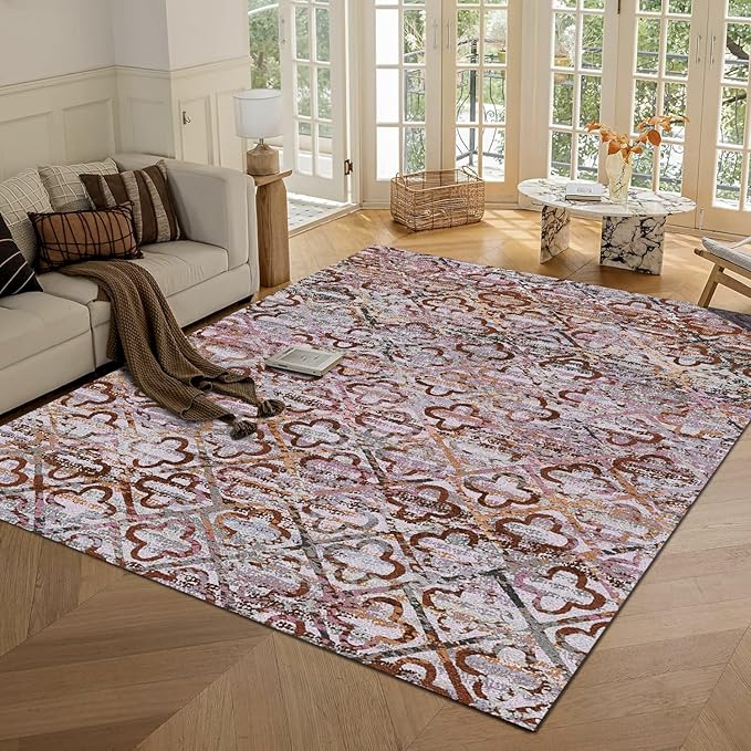 RUGSURE Washable Area Rugs, 8' x 10' - 1/6 Thick - Stain & Water Resistant Non-Slip - Perfect Resistant Rug for Living Room, Bedroom, Nursery, Pet & Child Friendly, Vibrant Colors Rugs, Purple