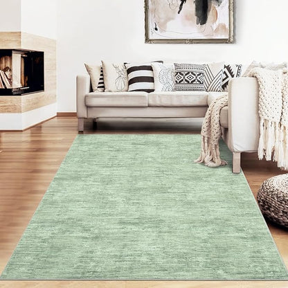 RUGSREAL Living Room Area Rug 9x12 Machine Washable Rug Non-Slip Stain Resistant Modern Abstract Carpet Contemporary Accent Throw Floor Carpet for Dining Room Solid Area Rug for Home Office, Green