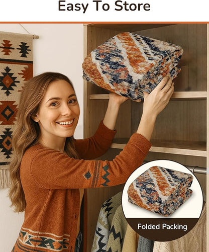 Area Rug 5x7 Rug Machine Washable Non-Slip Low Pile Print Pattern Fall Rug for Living Room Bedroom Entryway Tribal Series -Orange/Brown