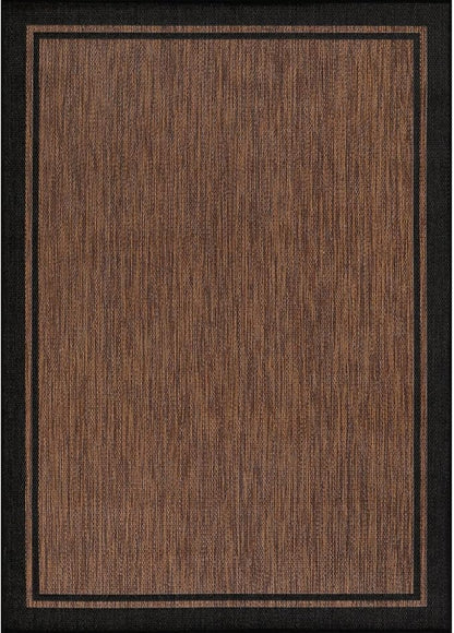 CAMILSON Indoor Outdoor Rug, 8x10 Bordered Nut Brown Black Modern Area Rugs for Indoor and Outdoor Patios, Kitchen and Hallway Mats, Washable Porch Deck Outside Carpet (Bordered Nut Brown, 8 x 10)