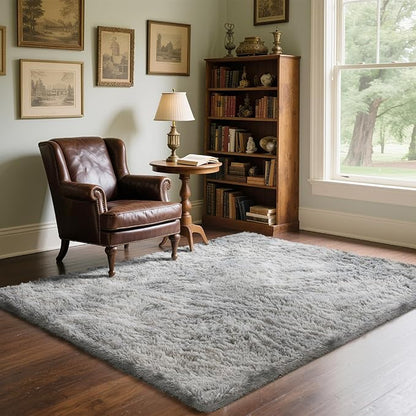 4x6 Area Rugs for Living Room Bedroom, Soft Fluffy Shaggy Bedside Rug, Indoor Floor Carpet for Kids Playroom, Dorms, Nursery Rooms, Home Decor (Tie-Dyed Light Grey 4'x6')