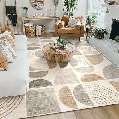 MUJOO 8x10 Area Rugs,Washable Rugs for Living Room Bedroom Dining Room,Large Boho Throw Floor Carpet Non Slip Soft Modern Abstract Bohemian Neutral Beige