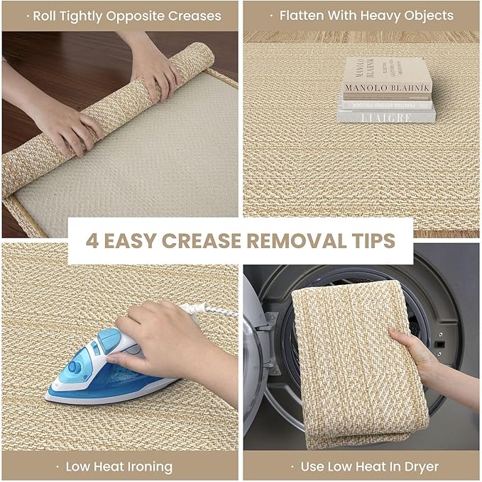 IOHOUZE Washable Runner Rug 3x12 Non Slip Rubber Backed Extra Long Hallway Runner Entryway Runner Indoor, Kitchen Rugs Woven Cotton Carpet for Hall Entrance Stair, Warm Beige/Orange/Apricot