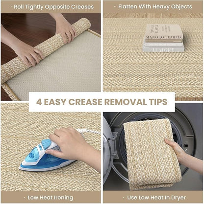 IOHOUZE Washable Area Rug 5x7 Non Slip Rubber Backed Rugs for Living Room, Dining Room Rugs Bedroom Rug, Woven Indoor Floor Carpet for Living Room Nursery, Warm Beige/Orange/Apricot
