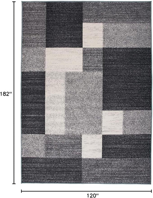 Rugshop Gray Modern Geometric Boxes Non-Slip Area Rug Non-Shedding for Dining Room, Bedroom and Living Room, 4' x 6'