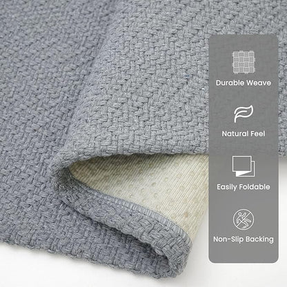 Small Area Rugs 2x3 Ft Washable Rugs for Entryway Non Slip Kitchen Mat Cotton Woven Door Mat Indoor Entrance Front Door Rugs for Foyer Bathroom Kitchen, Grey